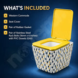 Vibrant Gold Blue Mosaic Ceramic Detailing on Wall Hung Toilet