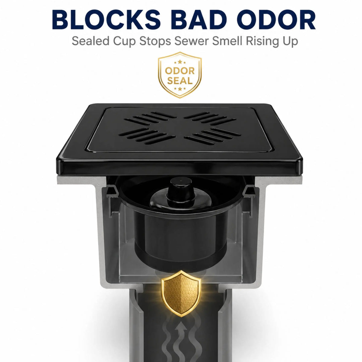 Luxury Ceramic Square Drain Cover with Anti-Odour Seal for Premium Bathrooms