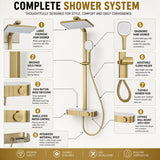 Rain Shower Set for Bathroom – 3-in-1 Function Panel Overhead Rain & Hand Shower, Waterfall Spout | Mixer with Hot & Cold Dual Knob, Adjustable Height Shower, Wall-Mounted (Brushed Gold) Novera Global