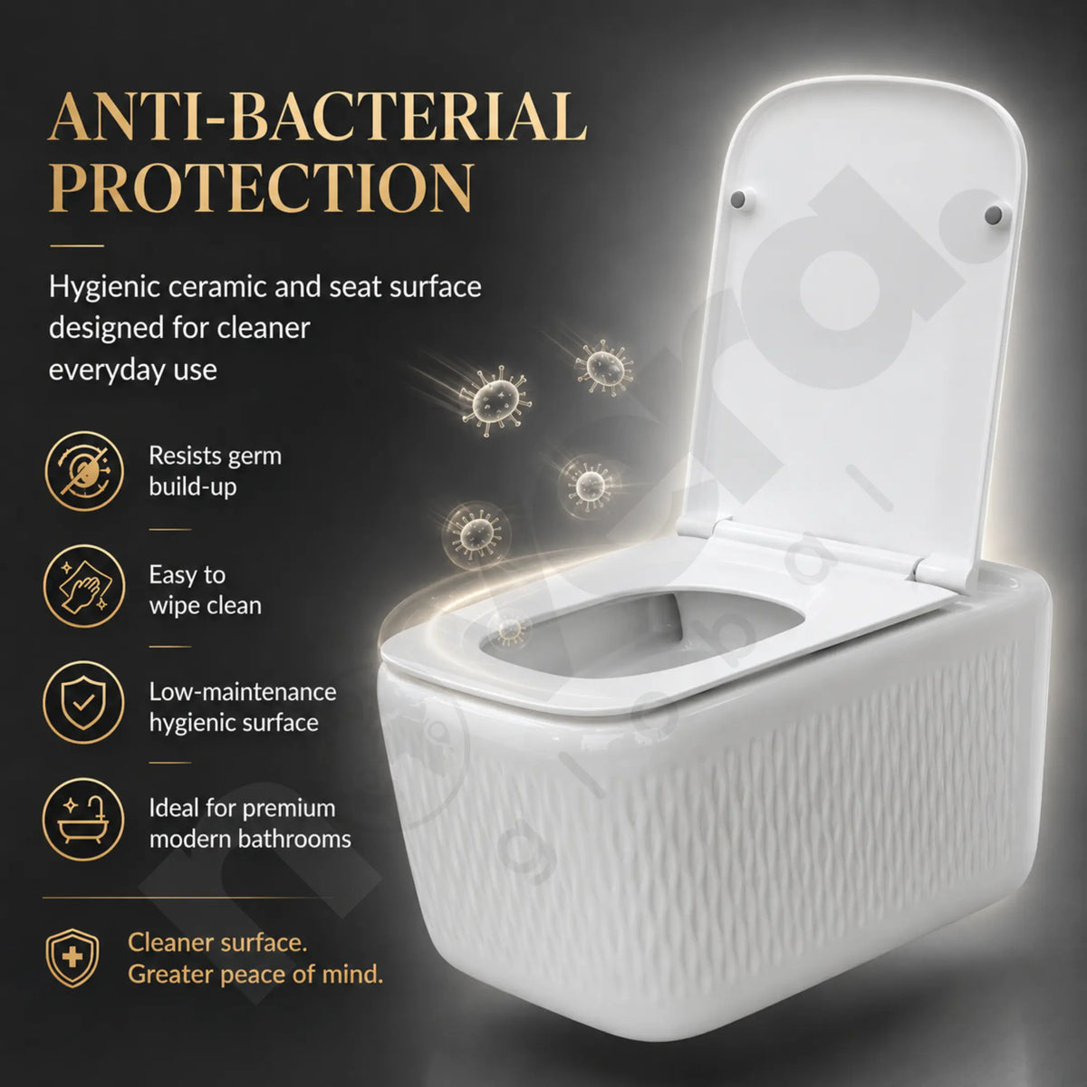 Novera Global Rimless Wall-Hung Commode | Ceramic Western Toilet with Soft-Close Seat Cover | 5-Year Warranty | P-Trap Wall-Mounted Bathroom WC | Antibacterial Washdown Flush (White Textured) Novera Global