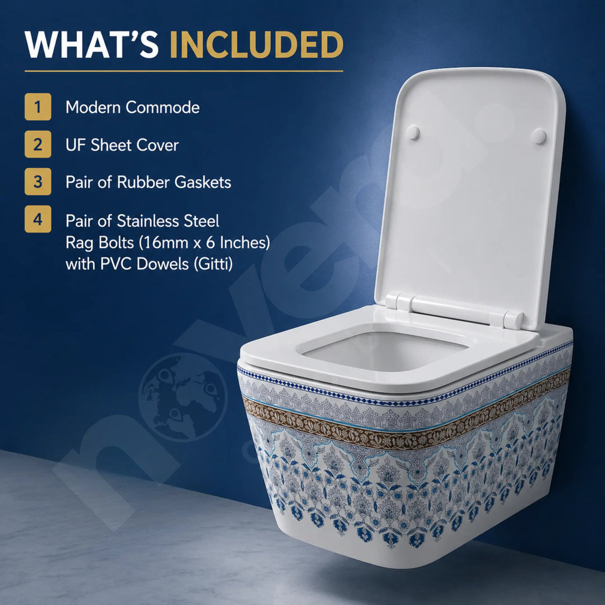 Novera Wall Hung Toilet Package with Soft Close Seat and Accessories