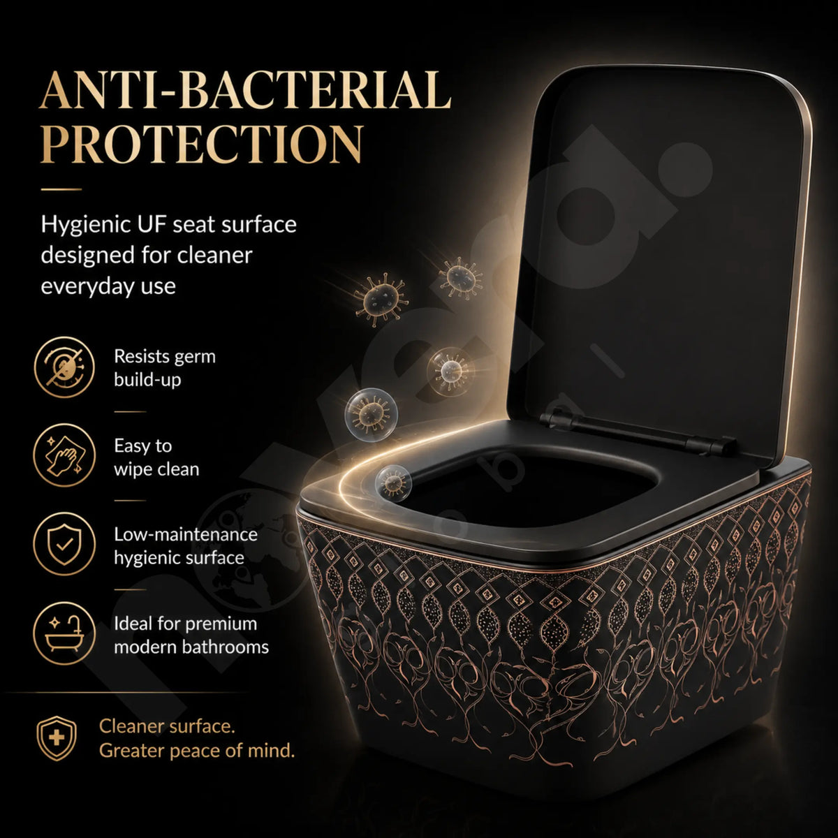 Anti Bacterial Easy Clean Black Ceramic Wall Hung Toilet