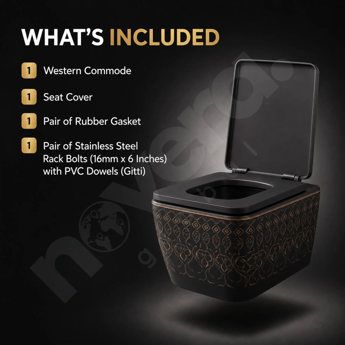 Novera Artistic Black Wall Hung Toilet Package Contents