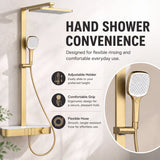 Rain Shower Set for Bathroom – 3-in-1 Function Panel Overhead Rain & Hand Shower, Waterfall Spout | Mixer with Hot & Cold Dual Knob, Adjustable Height Shower, Wall-Mounted (Brushed Gold) Novera Global