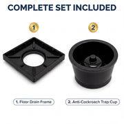 Novera Global Ceramic Square Tile Insert Floor Drain with Anti-Cockroach Trap Cup | Invisible Bathroom Drain Jali | 10-Year Warranty | Rust & Fade Proof Floor Waste Drain for Shower & Balcony (Black)