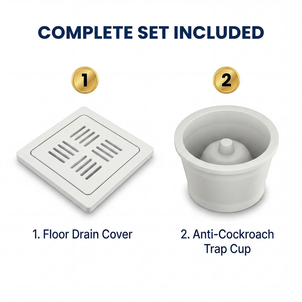 Novera Global Ceramic Square Slotted Floor Drain with Anti-Cockroach Trap Cup | Premium Drain Jali | 10-Year Warranty | Rust & Fade Proof Waste Water Drain Cover for Shower Area, Kitchen, Balcony & Wet Rooms (White)
