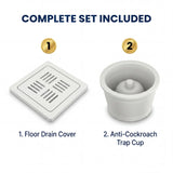 Premium White Ceramic Floor Drain Complete Set with Anti-Cockroach Trap Cup – Luxury Bathroom Drain Kit