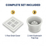 Novera Global Ceramic Square Slotted Floor Drain with Anti-Cockroach Trap Cup | Premium Drain Jali | 10-Year Warranty | Rust & Fade Proof Waste Water Drain Cover for Shower Area, Kitchen, Balcony & Wet Rooms (White)