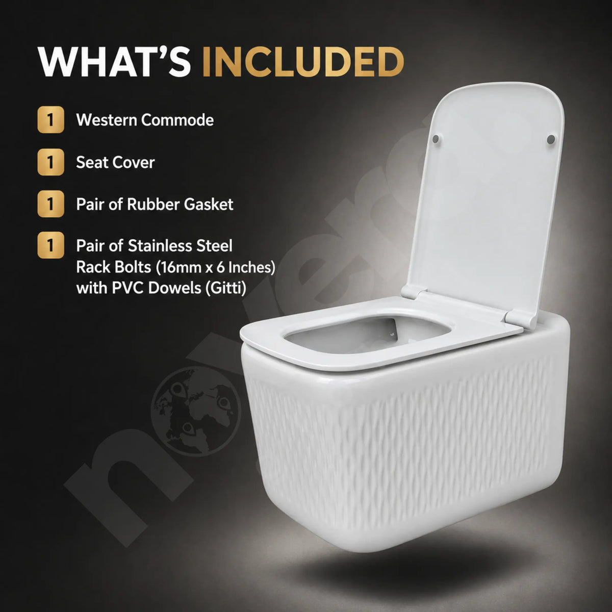 Novera Global Rimless Wall-Hung Commode | Ceramic Western Toilet with Soft-Close Seat Cover | 5-Year Warranty | P-Trap Wall-Mounted Bathroom WC | Antibacterial Washdown Flush (White Textured) Novera Global
