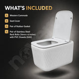 Novera Global Rimless Wall-Hung Commode | Ceramic Western Toilet with Soft-Close Seat Cover | 5-Year Warranty | P-Trap Wall-Mounted Bathroom WC | Antibacterial Washdown Flush (White Textured) Novera Global