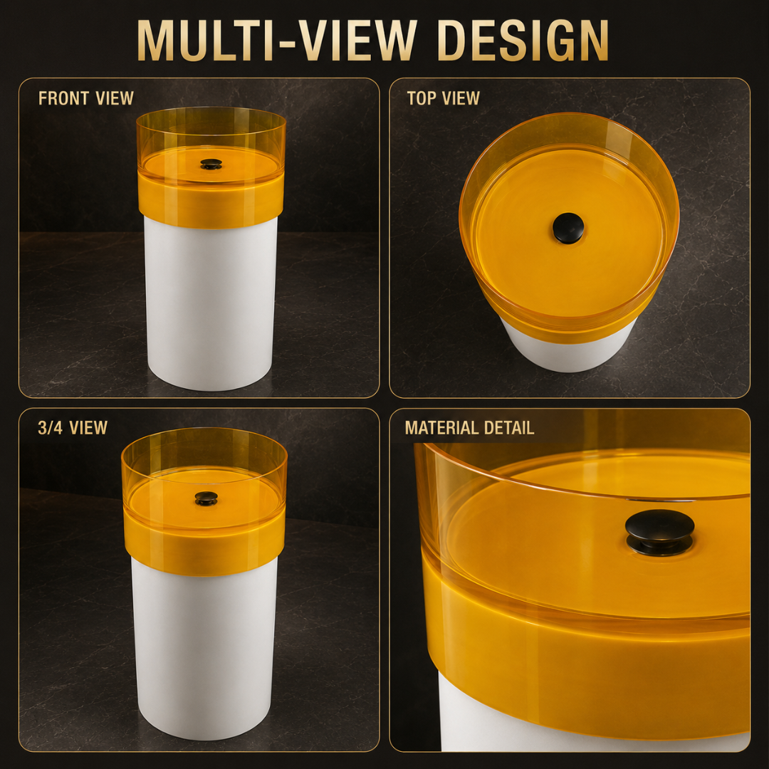 Novera Global Amber Freestanding Pedestal Wash Basin | 10-Years Warranty | Imported Resin & Solid Surface Floor Standing Designer Basin | Transparent Yellow Bawl | Drainer Included, 450 x 450 x 900 mm