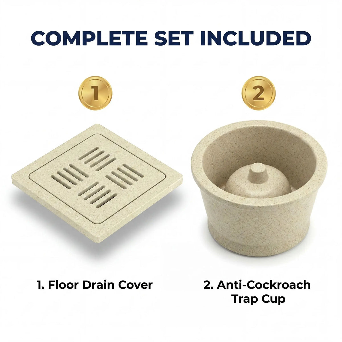 Luxury Bathroom Floor Drain Kit with Premium Ceramic Drain Cover and Anti-Cockroach Cup