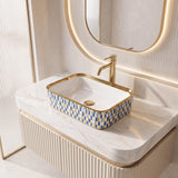 Novera Global Ceramic Table Top Wash Basin | Glossy Gold Rectangular Vessel Sink | Above Counter Vessel Sink for Bathroom Vanity | 5-Year Warranty | Glossy Countertop Wash Bowl (Blue Gold Mosaic) Novera Global