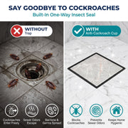Novera Global Ceramic Square Tile Insert Floor Drain with Anti-Cockroach Trap Cup | Invisible Bathroom Drain Jali | 10-Year Warranty | Rust & Fade Proof Floor Waste Drain for Shower & Balcony (Black)