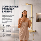 Rain Shower Set for Bathroom – 3-in-1 Function Panel Overhead Rain & Hand Shower, Waterfall Spout | Mixer with Hot & Cold Dual Knob, Adjustable Height Shower, Wall-Mounted (Brushed Gold) Novera Global