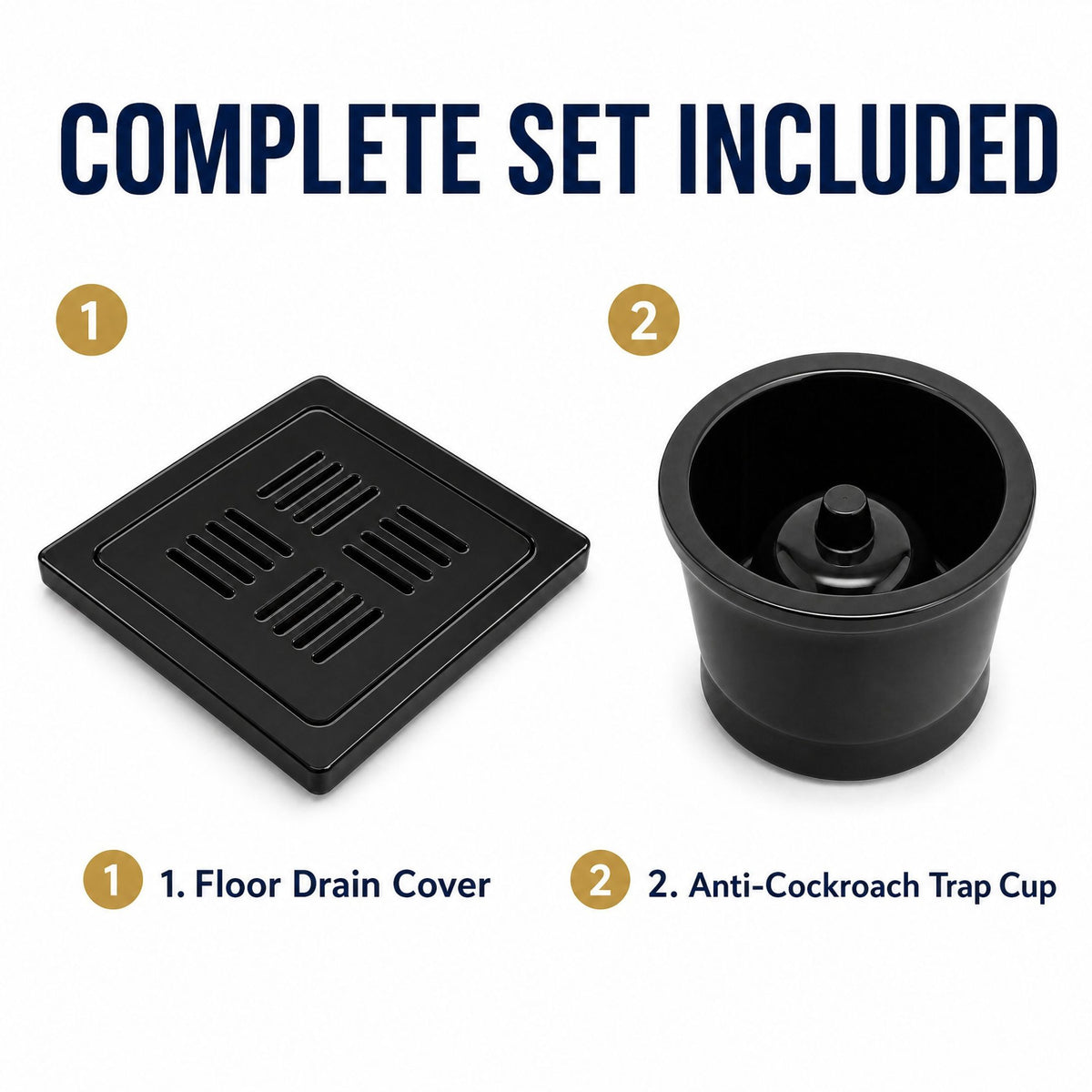 Novera Global Ceramic Square Slotted Floor Drain with Anti-Cockroach Trap Cup | Premium Drain Jali | 10-Year Warranty | Rust & Fade Proof Waste Water Drain Cover for Shower Area, Kitchen, Balcony & Wet Rooms (Black)