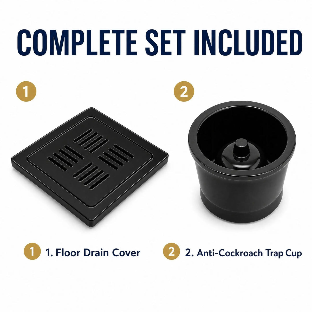 Premium Black Ceramic Floor Drain Complete Set with Anti-Cockroach Trap Cup – Luxury Drain Kit