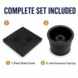 Premium Black Ceramic Floor Drain Complete Set with Anti-Cockroach Trap Cup – Luxury Drain Kit