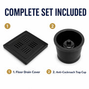 Novera Global Ceramic Square Slotted Floor Drain with Anti-Cockroach Trap Cup | Premium Drain Jali | 10-Year Warranty | Rust & Fade Proof Waste Water Drain Cover for Shower Area, Kitchen, Balcony & Wet Rooms (Black)
