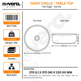 Novera Global Designer Ceramic Table Top Wash Basin | Round Above Counter Vessel Sink for Bathroom Vanity | 5-Years Warranty | Mandala Art Countertop Wash Bowl | Glossy Finish Wash Basin (WHITE) Novera Global