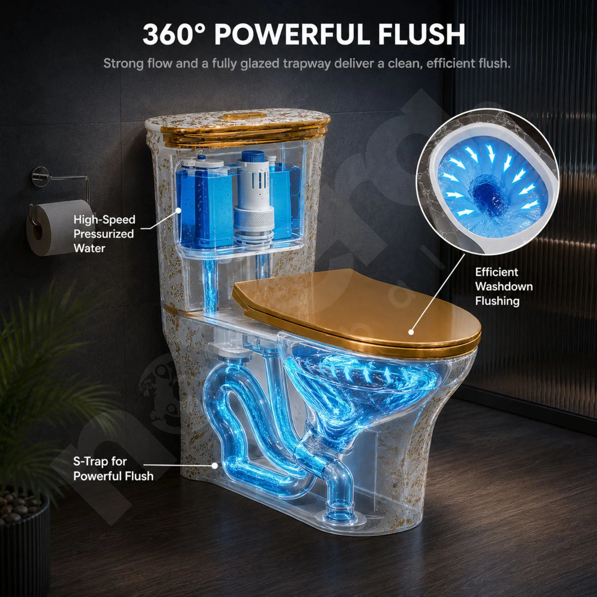High Performance Washdown Flushing System for Gold Ceramic WC