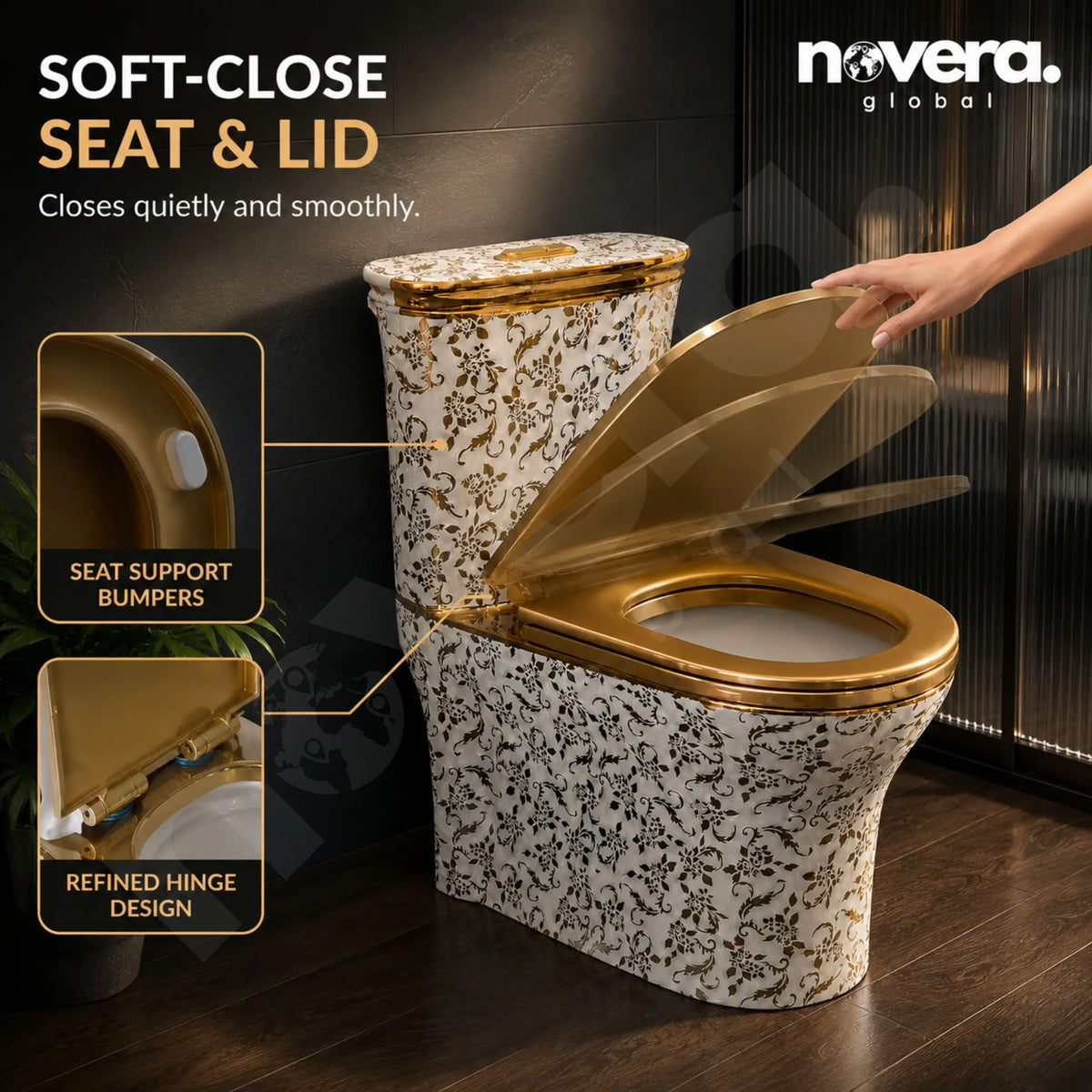 Soft Close Seat Cover on Royal Flora Gold One Piece Toilet