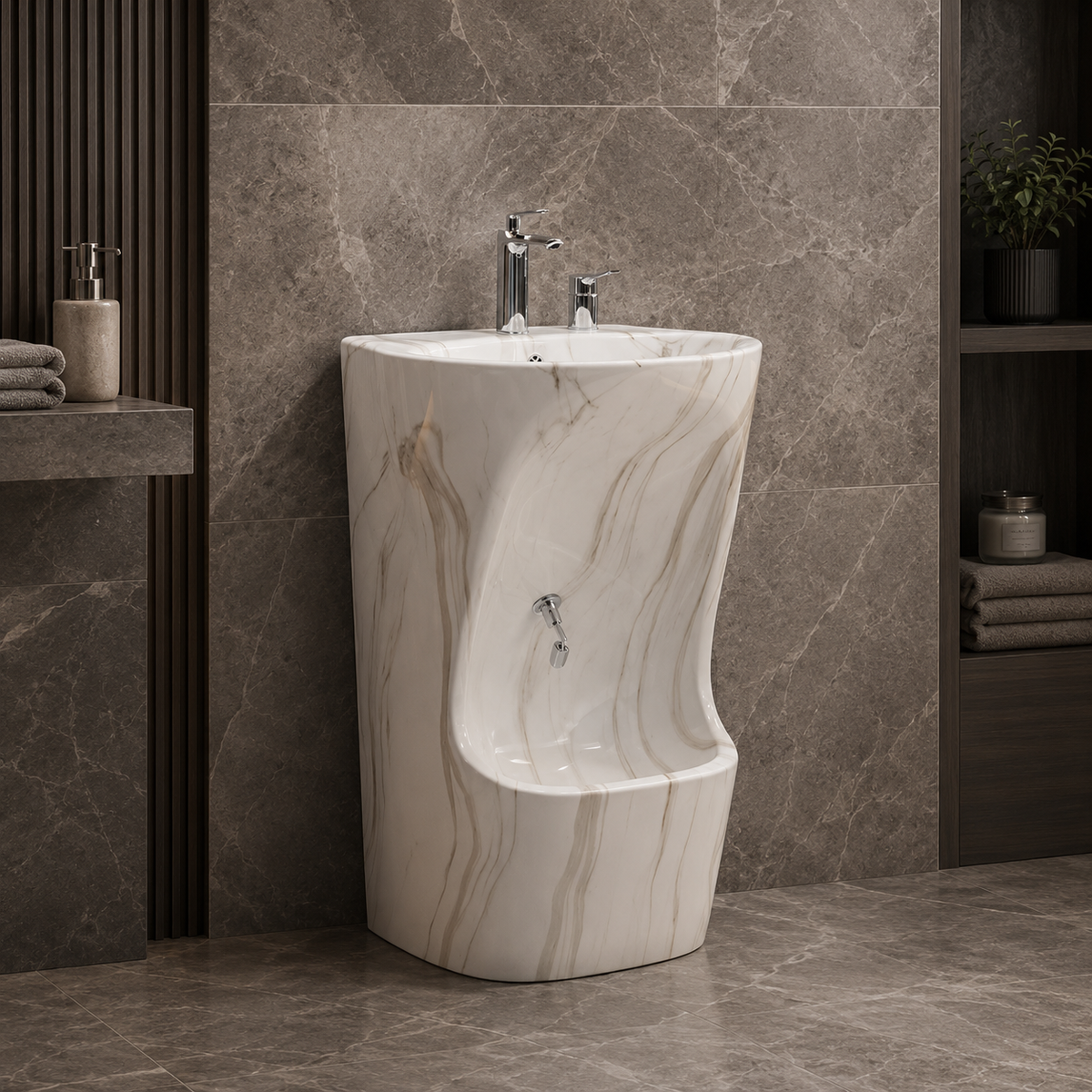 Wudu Basin Imperial White (Ceramic) | One-Piece Pedestal Ablution Basin with Leg Wash – Novera Global