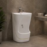 Wudu Basin White with Gold Trim (Ceramic) | One-Piece Pedestal Ablution Basin with Leg Wash – Novera Global
