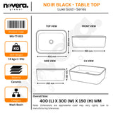 Novera Global Ceramic Table Top Wash Basin | Glossy Rectangular Vessel Sink | Above Counter Vessel Sink for Bathroom Vanity | 5-Year Warranty | Imported Glossy Countertop Wash Bowl (Black & Rose Gold) Novera Global