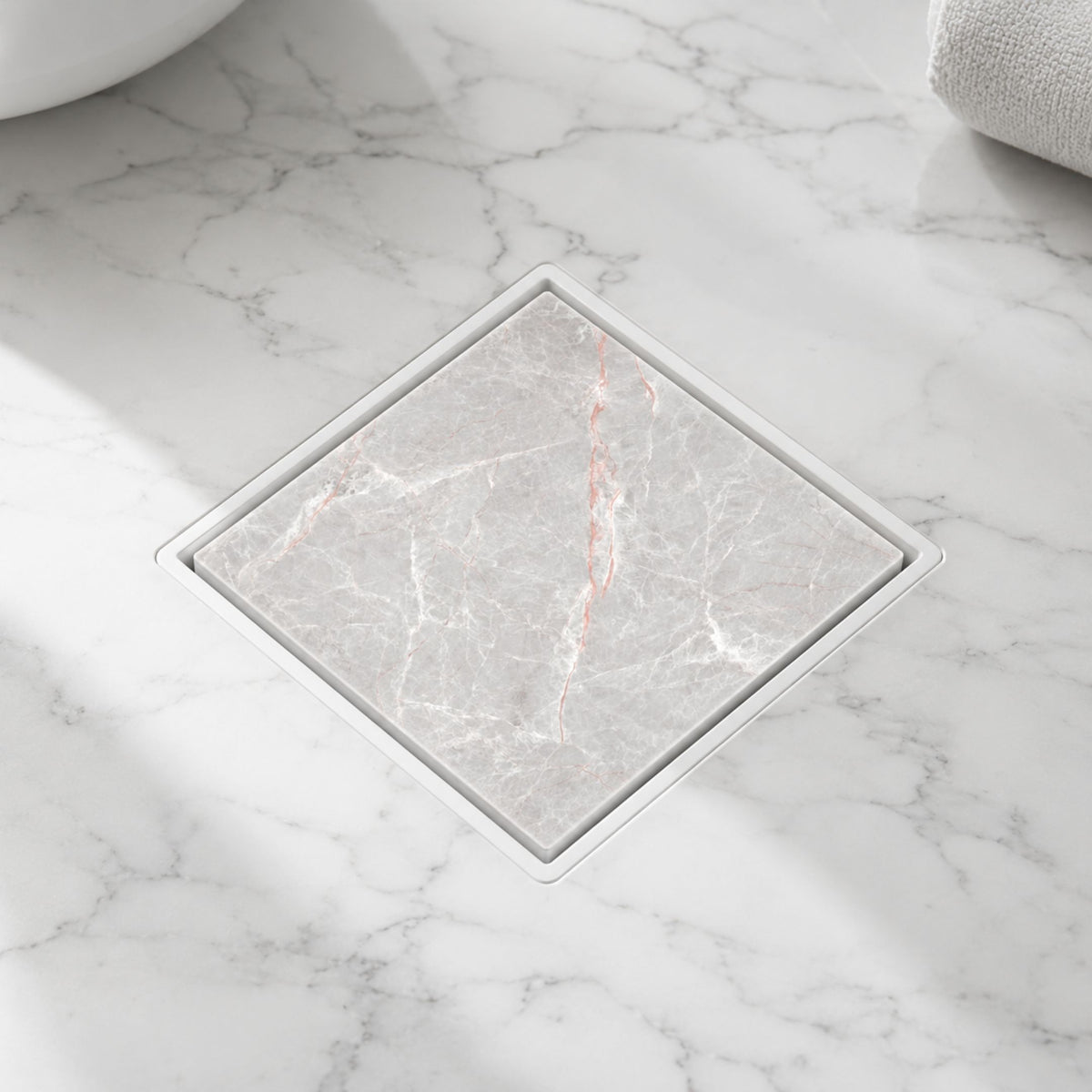 Novera Global Ceramic Square Tile Insert Floor | Invisible Bathroom Drain Jali | 10-Year Warranty | odor blocker drain | Rust & Fade Proof Floor Waste Drain for Shower, Kitchen & Balcony (White)
