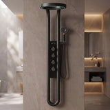 NOVERA Halo Smart LED Waterfall Shower Panel in Matte Black with Rainfall Shower Head
