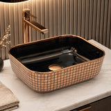Novera Global Ceramic Table Top Wash Basin | Glossy Rectangular Vessel Sink | Above Counter Vessel Sink for Bathroom Vanity | 5-Year Warranty | Imported Glossy Countertop Wash Bowl (Black & Rose Gold) Novera Global