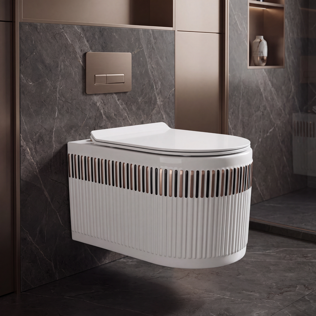 Novera Global Filigree Wall Hung Western Toilet with Rose Gold Accents