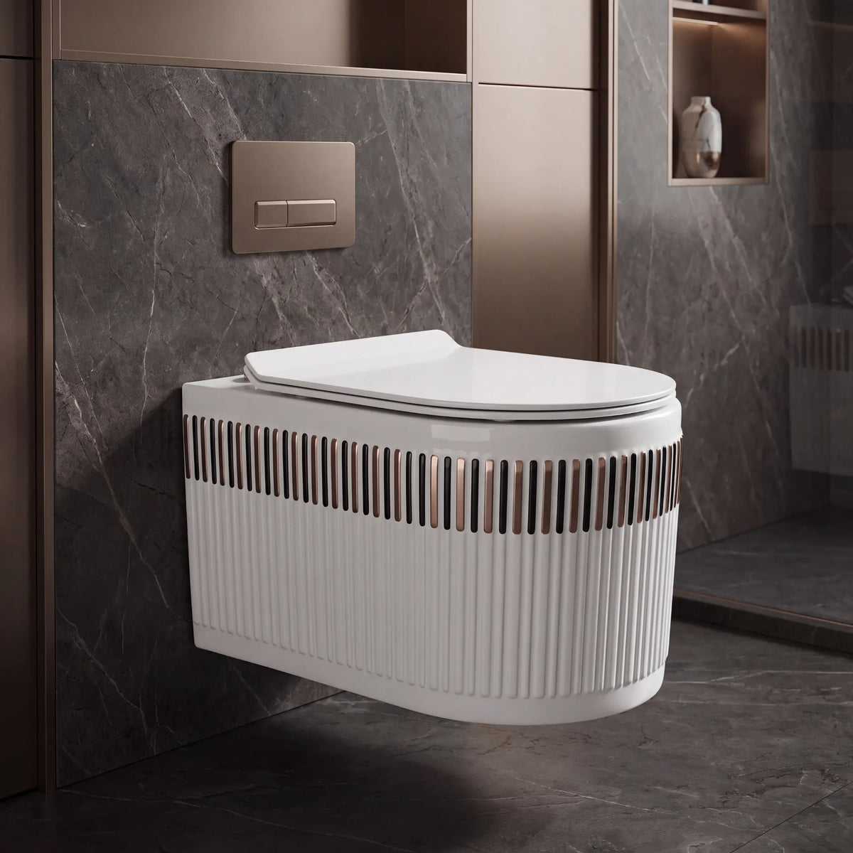 Novera Global Filigree Wall Hung Western Toilet with Rose Gold Accents