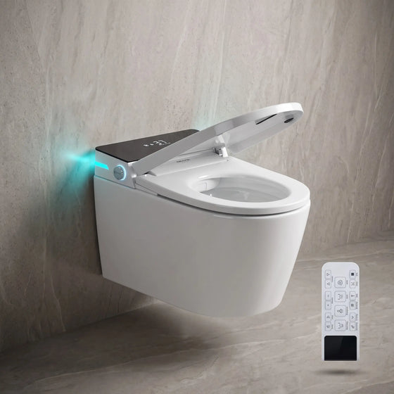 Novera Global Smart Wall Hung Toilet | 4-Way Smart Control Western Commode, Remote & Side Knob Control, Wireless Pad | 5 Year Warranty | Auto Lid, Foot Sensor, Heated Seat, Bidet Wash, Digital Display Novera Global