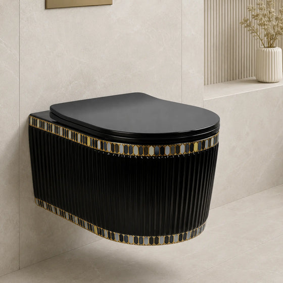 Luxury Black Wall Mounted Rimless Ceramic WC with Soft Close Seat