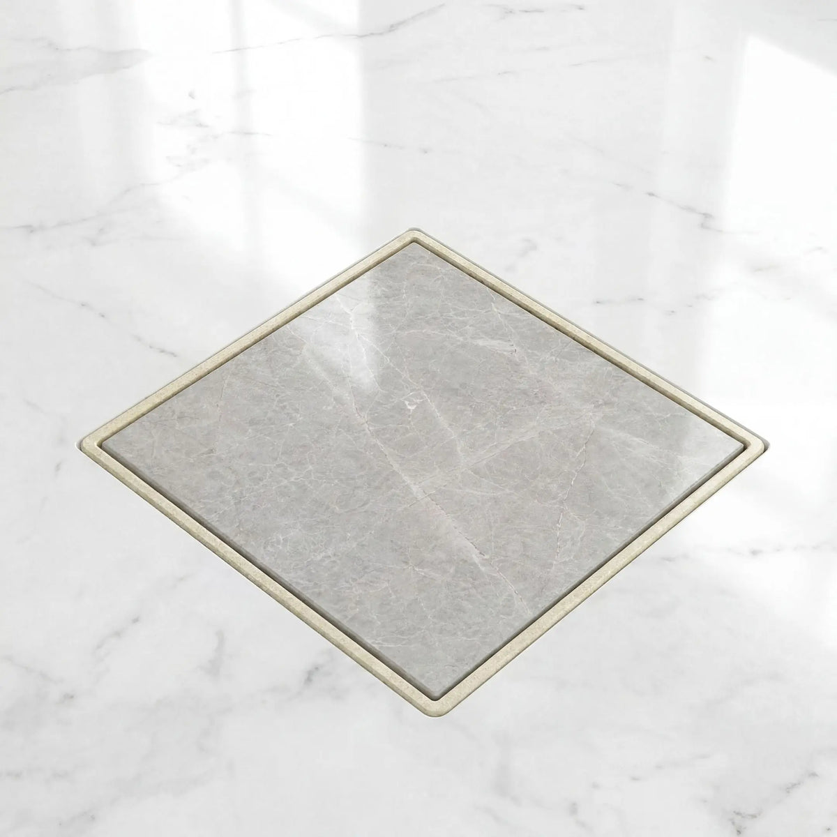 Premium Invisible Tile Insert Floor Drain Installed in a Luxury Marble Bathroom