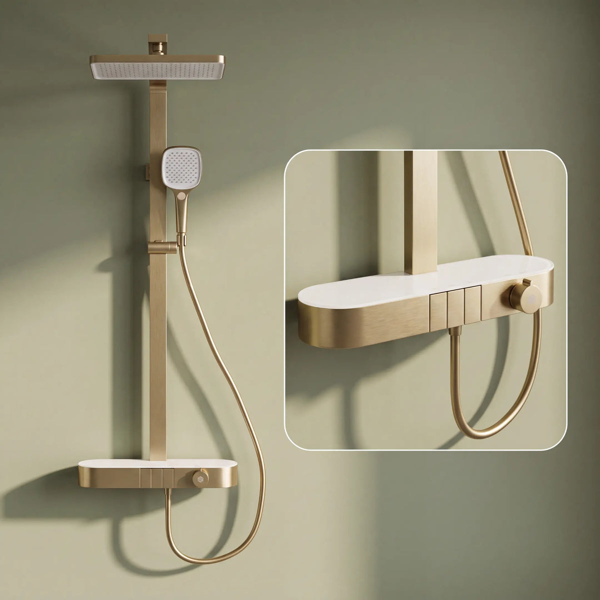 Rain Shower Set for Bathroom – 3-in-1 Function Panel Overhead Rain & Hand Shower, Waterfall Spout | Mixer with Hot & Cold Dual Knob, Adjustable Height Shower, Wall-Mounted (Brushed Gold) Novera Global