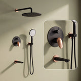 Novera Global Concealed Shower Set for Bathroom – 3-in-1 In-Wall Brass Shower System with Overhead Rain Shower, Hand Shower & Wall Spout, Diverter & Hot/Cold Mixer (Matte Black with Rose-Gold Accents) Novera Global