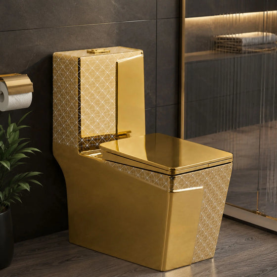 Luxury Gold Floor Mounted Western Commode with Soft Close Seat