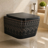 Novera Artistic Black Wall Hung Western Toilet with Rose Gold Pattern