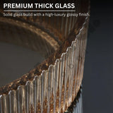 Close-up of a premium thick glass product with text on a dark background