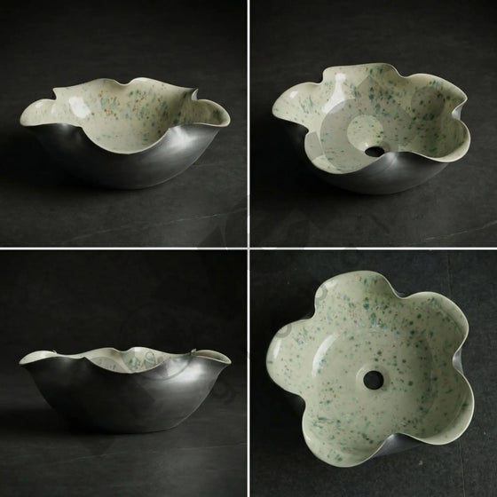 Floral-shaped ceramic bowl on a dark background
