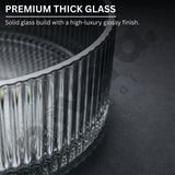 Close-up of a premium thick glass product with text highlighting its features.