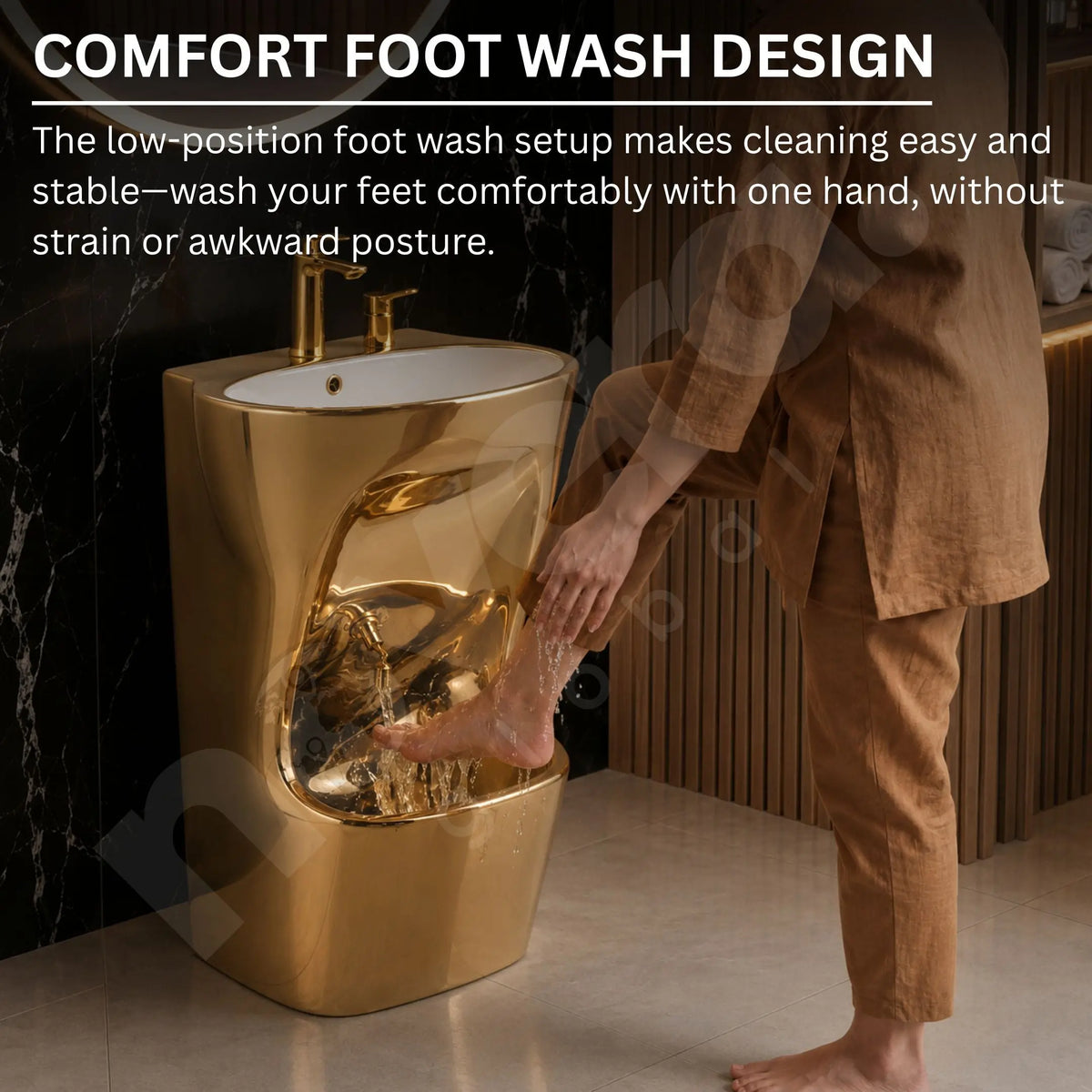 Comfortable Foot Wash Design for Royal Gold Wudu Basin