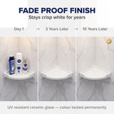 Fade Proof White Ceramic Corner Shelf – Long Lasting Bathroom Shower Storage Rack