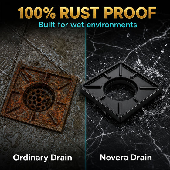 Novera Global Ceramic Square Tile Insert Floor | Invisible Bathroom Drain Jali | 10-Year Warranty | odor blocker drain | Rust & Fade Proof Floor Waste Drain for Shower, Kitchen & Balcony (Black) Novera Global