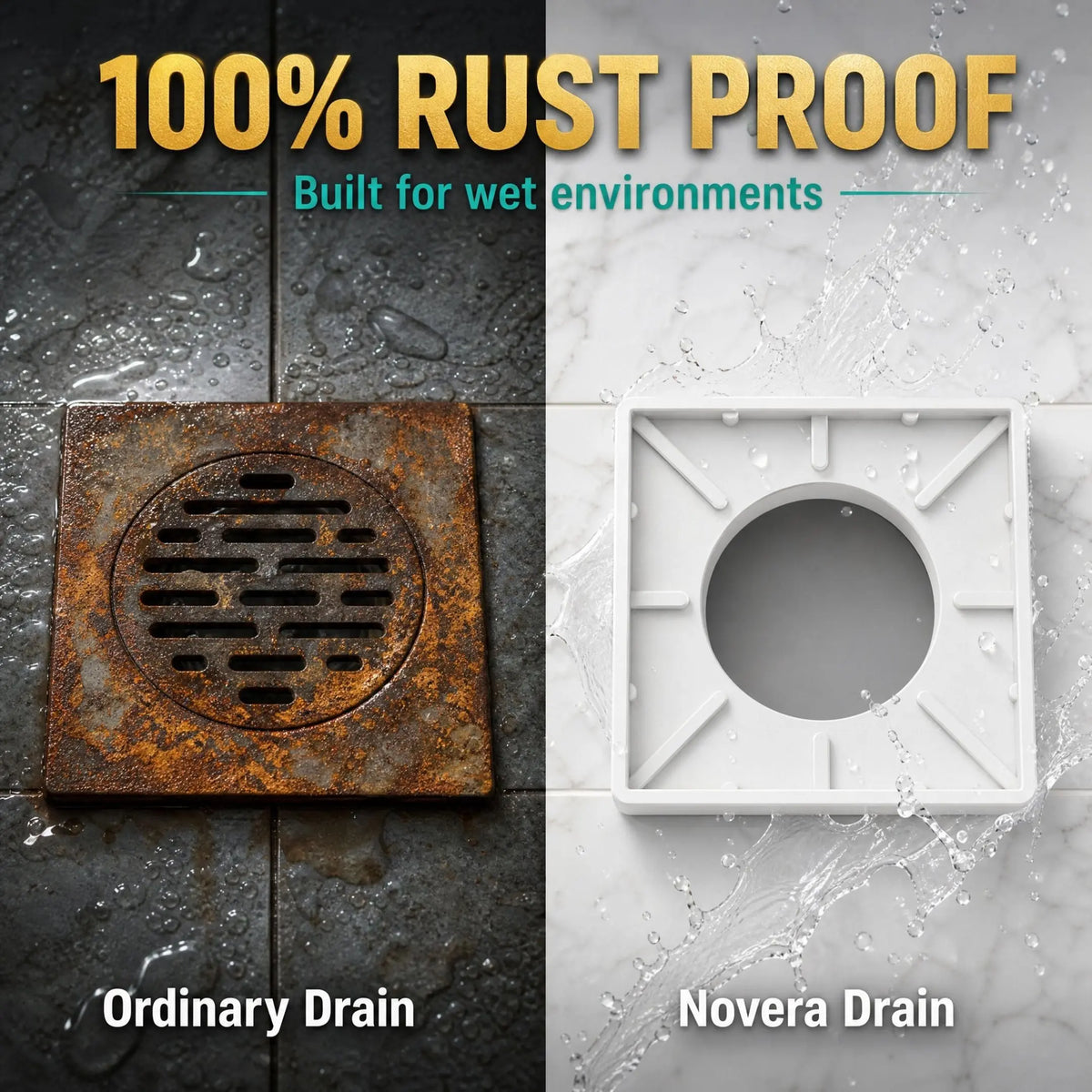 Novera Global Ceramic Square Tile Insert Floor | Invisible Bathroom Drain Jali | 10-Year Warranty | odor blocker drain | Rust & Fade Proof Floor Waste Drain for Shower, Kitchen & Balcony (White) Novera Global