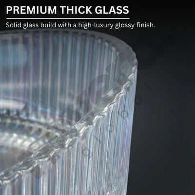 Clear glass object with text highlighting premium thick glass quality