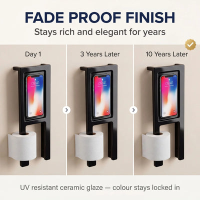 Phone holder with smartphone displaying colorful screen over time on a beige background